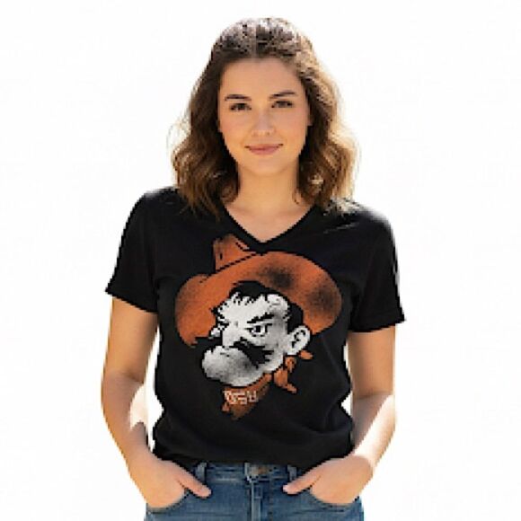 American Apparel Oklahoma State Cowboys Logo Black V-Neck Shirt Size XS - Picture 1 of 5